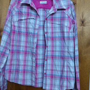 Columbia Pink and White Plaid Shirt